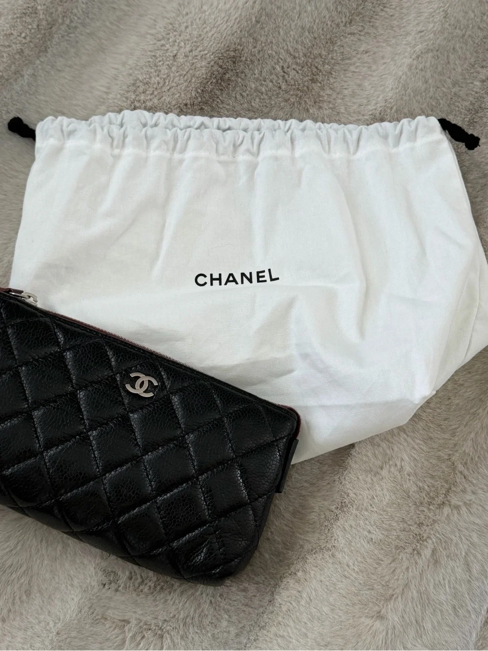 Chanel Quilted Caviar O Case Pouch Black